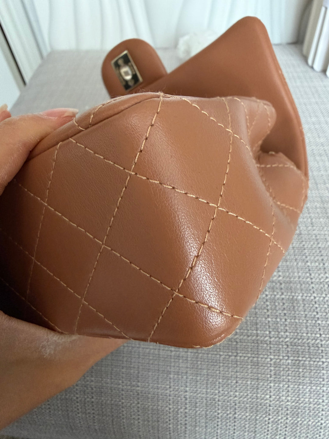 CHANEL 22S collection Caramel Brown NB356 Lambskin LGHW Mini Rectangular Flap Bag 2022