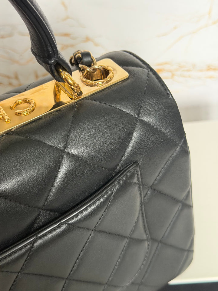 CHANEL Black Lambskin LGHW Trendy CC Flap Bag size SMALL with Non detachable Shoulder strap 2023
