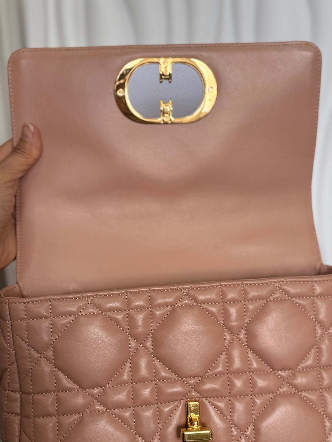 Dior Caro Flap Bag in Rose De Ven Calfskin GHW Medium 25 cms