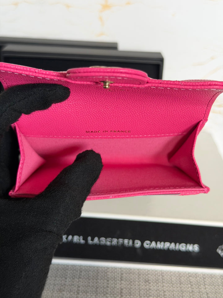 CHANEL Pink Caviar LGHW Classic Flap Snap Card Holder 2022 22K collection