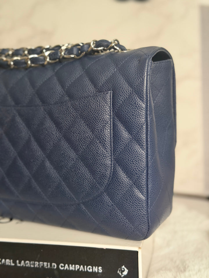 CHANEL series 13 Navy Caviar SHW Timeless Classic Jumbo Single Flap Bag 2010