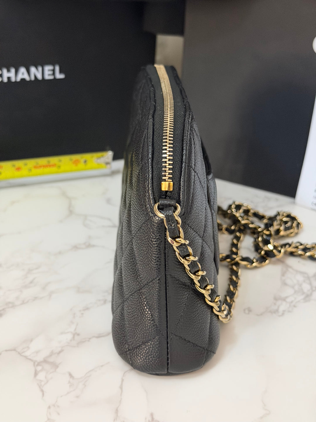 CHANEL Black caviar LGHW Vanity Bag with Chain