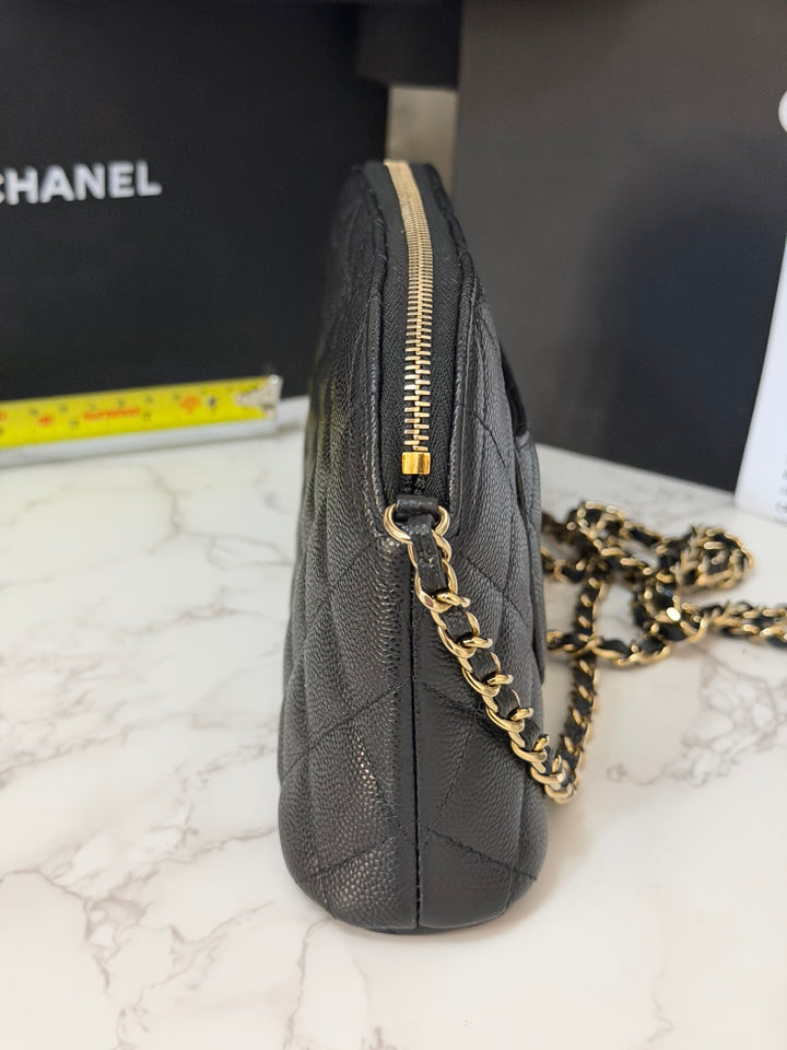 CHANEL Black caviar LGHW Vanity Bag with Chain