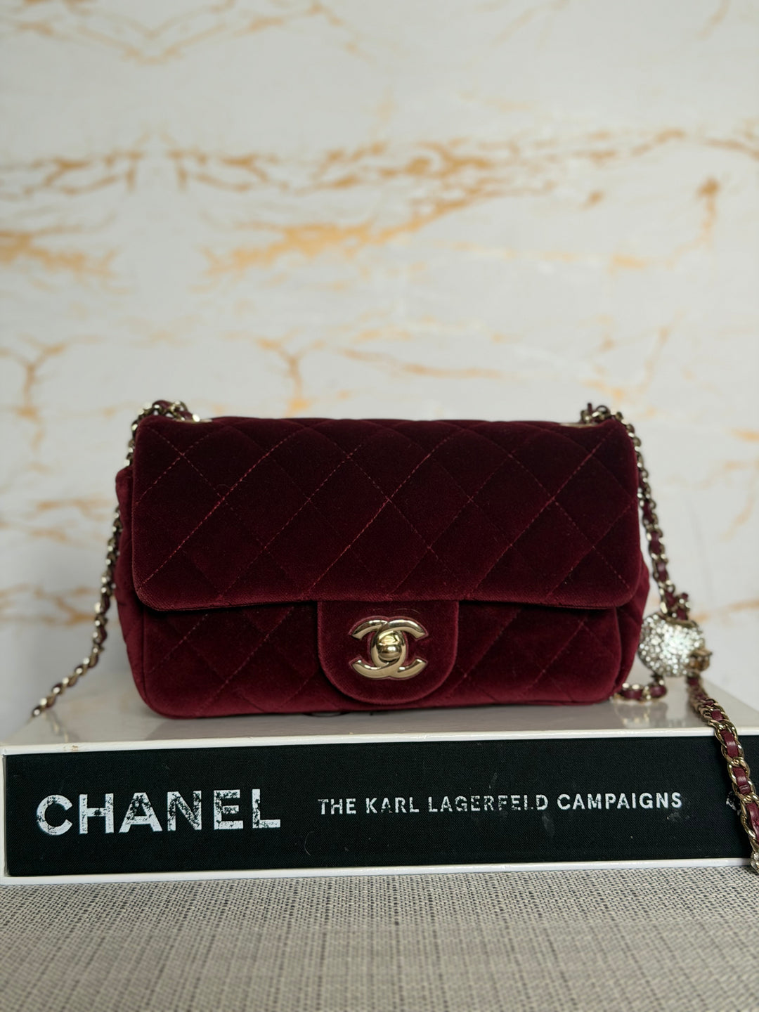 CHANEL series 31 Burgundy Dark Red Velvet Crystal Pearl Crush Adjustable Strap Mini Rectangular Flap Bag 2020/2021