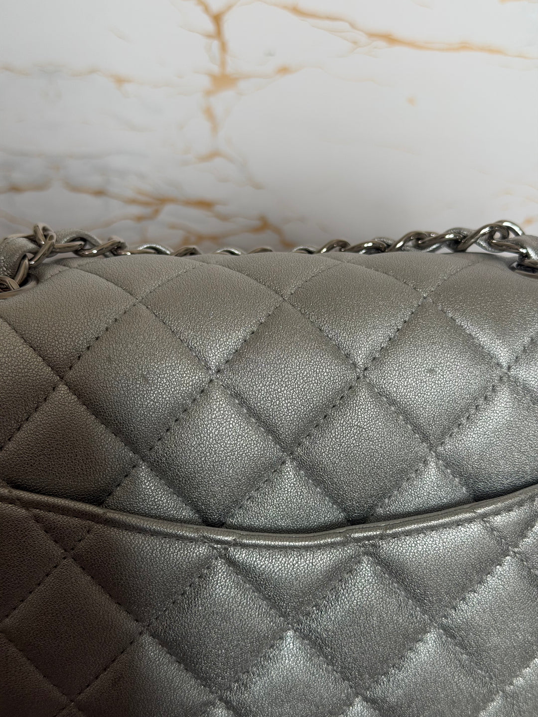 CHANEL Metallic Silver Lambskin SHW Square Mini Flap Bag 2021 21P collection series 31