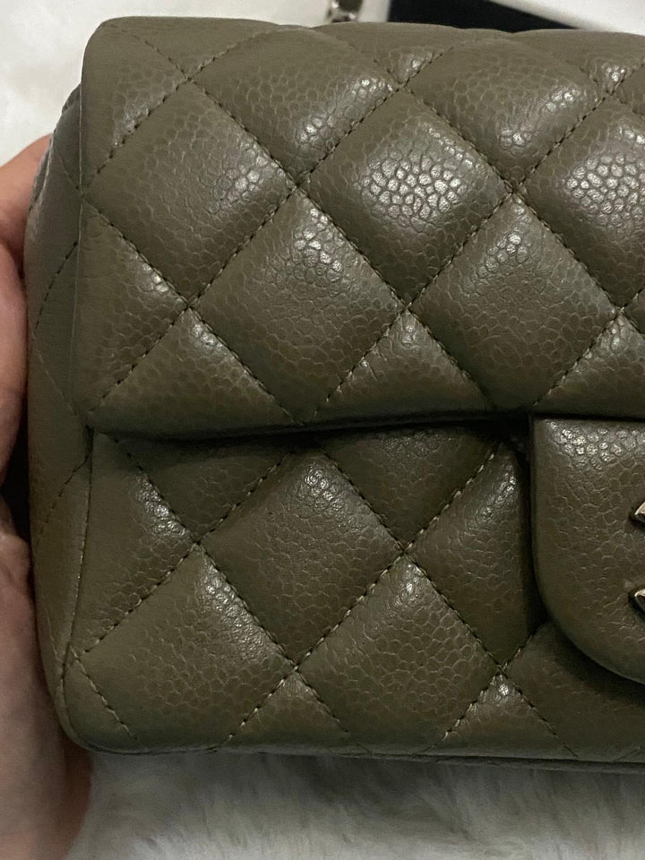 Chanel series 17 2012 Khaki Green Caviar SHW Mini Rectangular Flap Bag