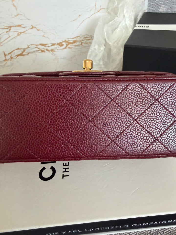 CHANEL series 21 15B collection Burgundy Caviar GHW Mini Rectangular Flap Bag 2015 RARE