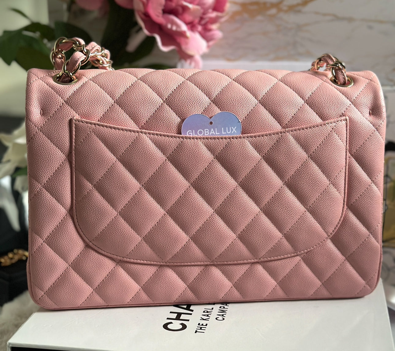 Chanel 22C Sakura Pink Caviar LGHW Jumbo Timeless Double Flap Classic –  Globalluxcloset