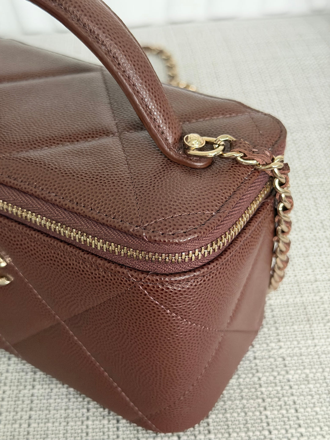 CHANEL 25K 2025 collection Brown Caviar LGHW Leather Top Handle Small Vanity with Chain
