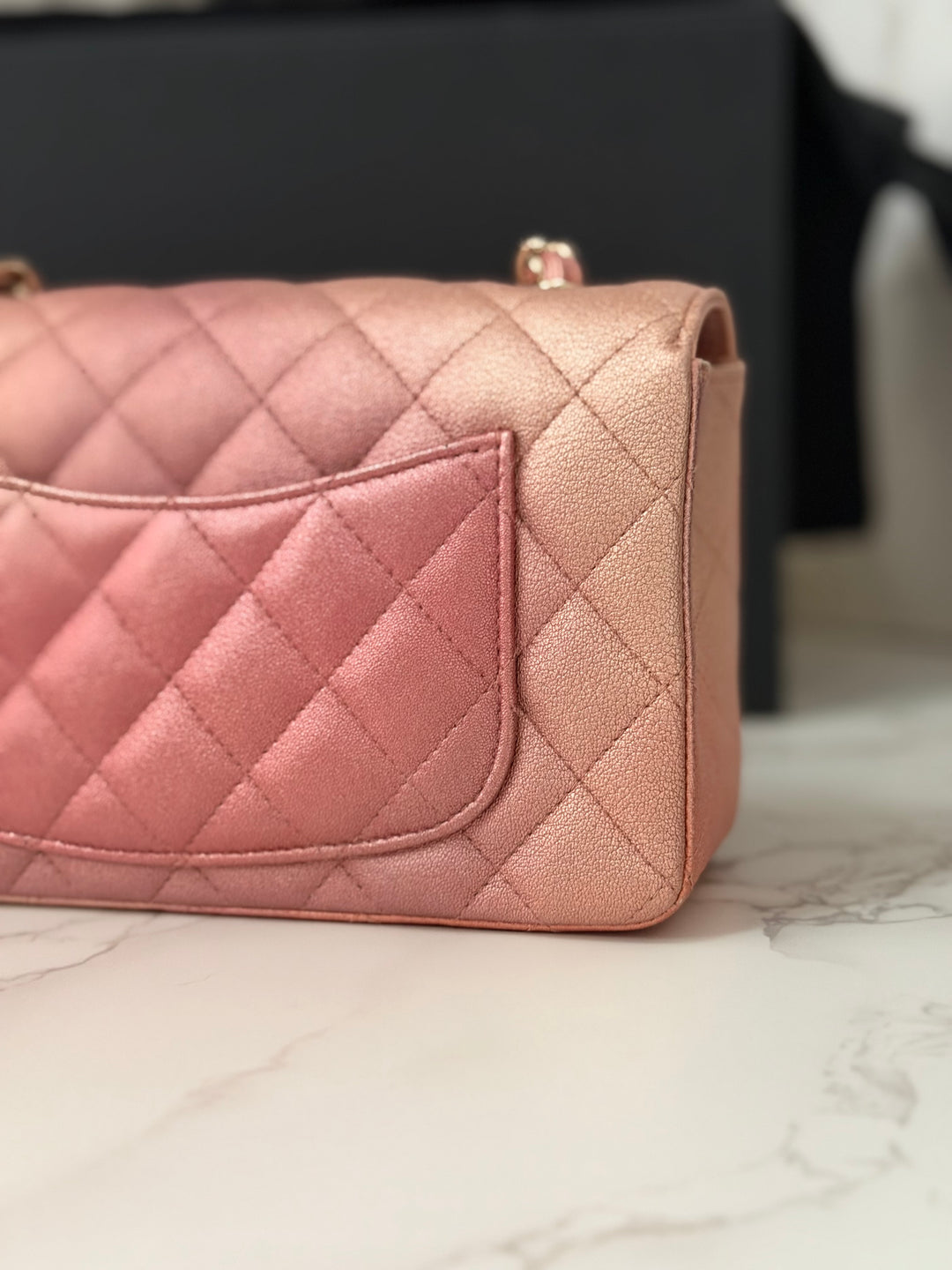 CHANEL 21S Ombré Rose Gold Metallic Copper Lambskin LGHW Mini Rectangular Flap Bag 2021