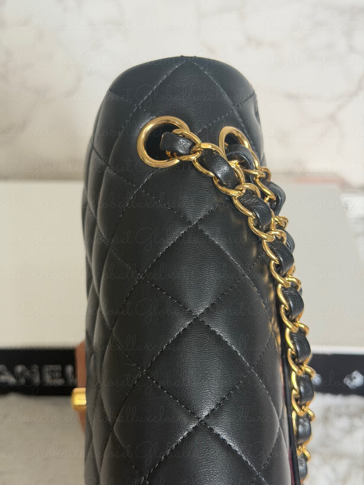 CHANEL Black Lambskin GHW SMALL Timeless Classic Double Flap Bag 2022 Microchipped