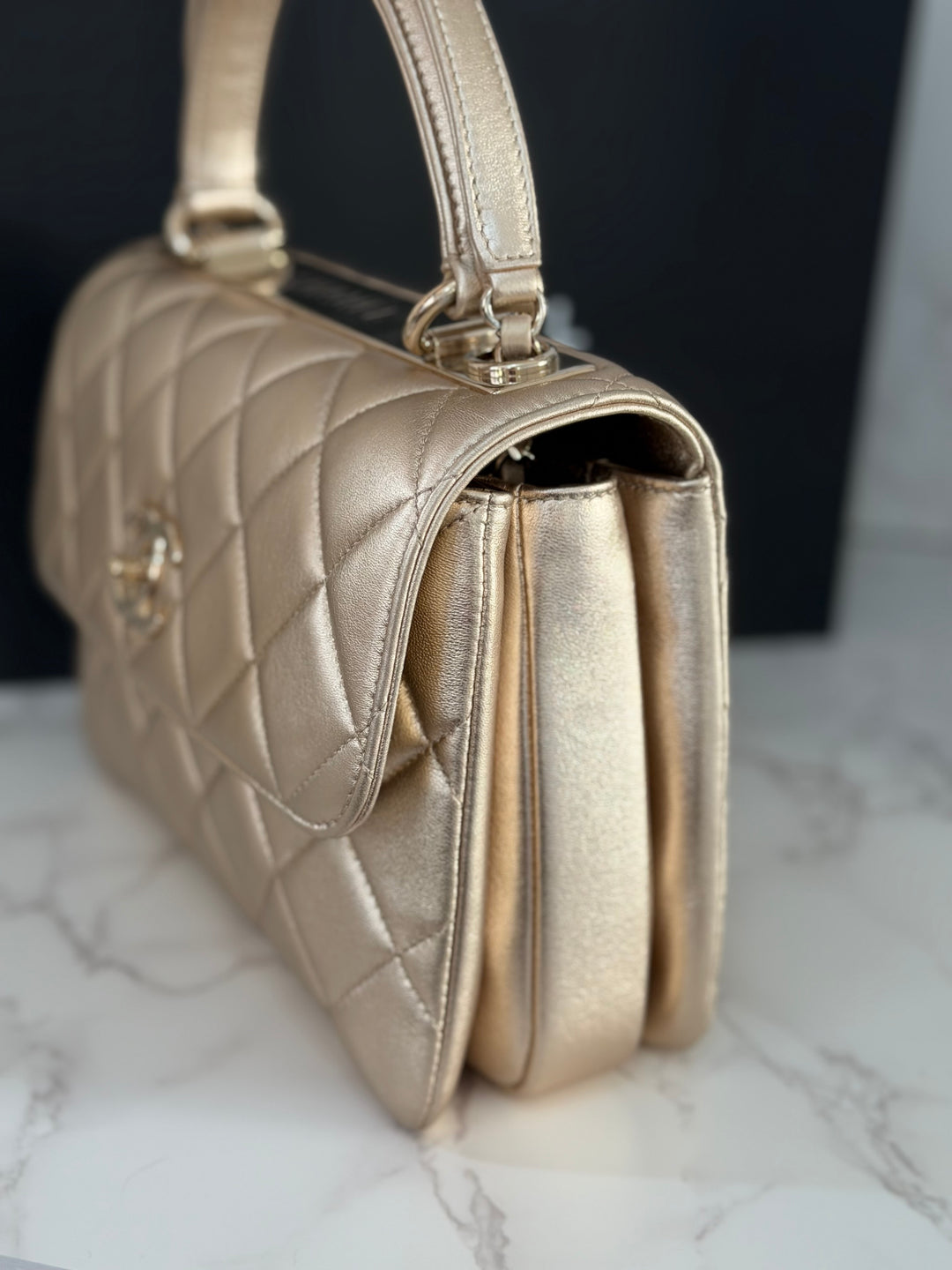 CHANEL series 30 Metallic Gold Lambskin LGHW Trendy CC top Handle Bag with non detachable Strap size SMALL 2020