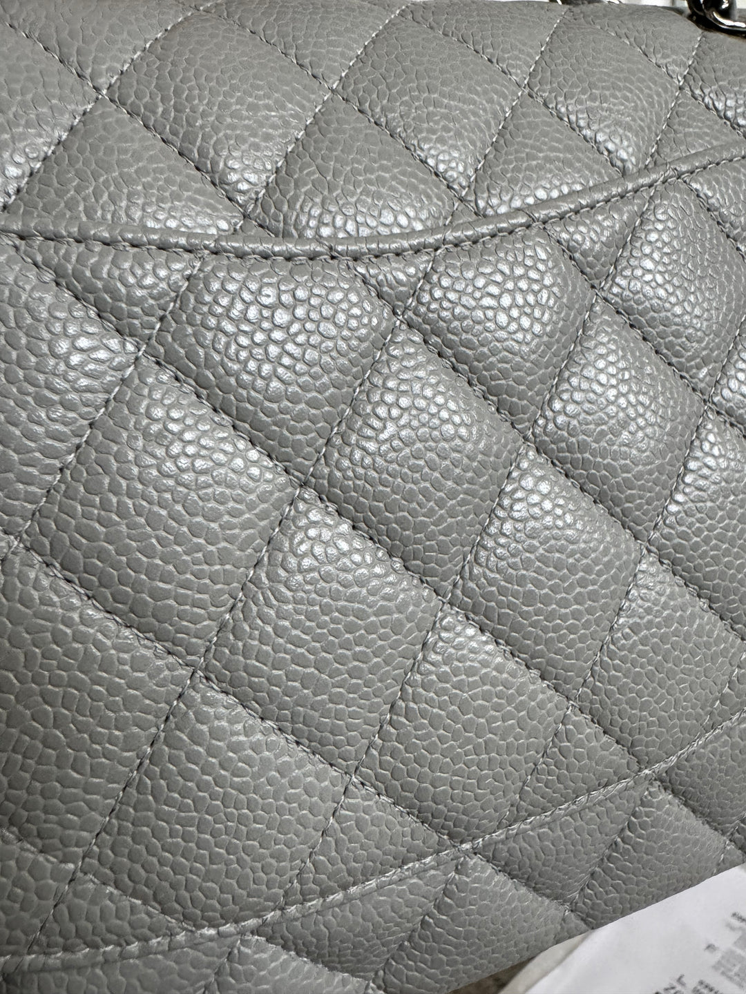 CHANEL series 19 Grey Caviar SHW Medium ML Double Flap Bag 14B collection 2014