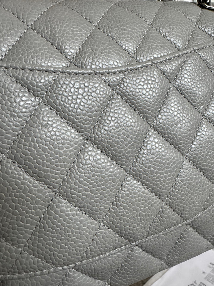 CHANEL series 19 Grey Caviar SHW Medium ML Double Flap Bag 14B collection 2014