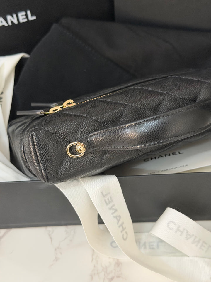 CHANEL Black Caviar LGHW Long Vanity with top handle and detachable chain