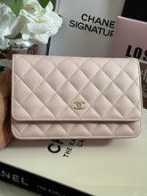 Load image into Gallery viewer, Chanel 22P 2022 Pre Spring/Summer Collection Light Sakura Pink Caviar LGHW Timeless Classic Wallet on chain (WOC)
