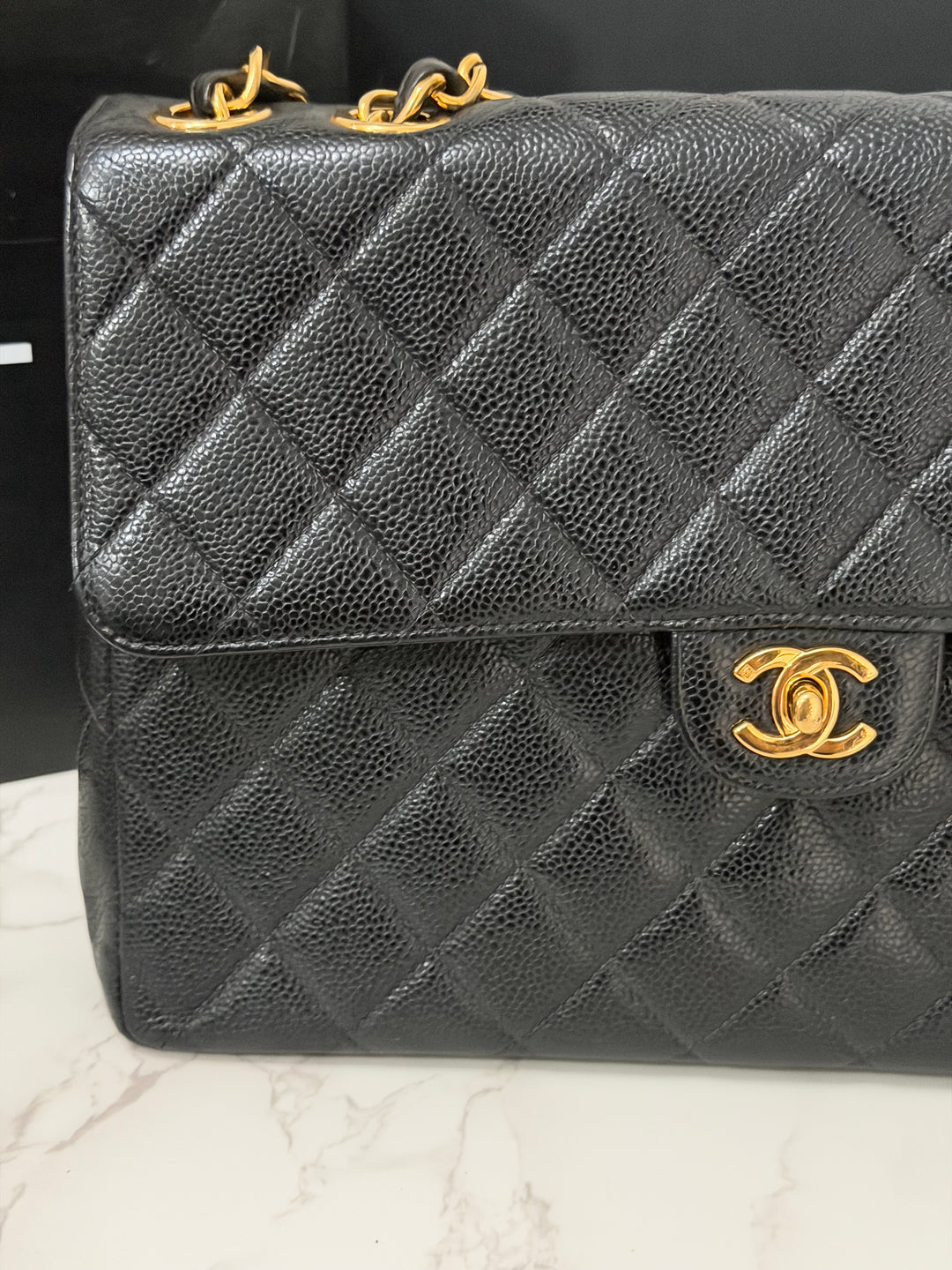 Chanel Series 7 24K GHW Black Caviar Vintage Jumbo Single Flap Bag 2008/2009