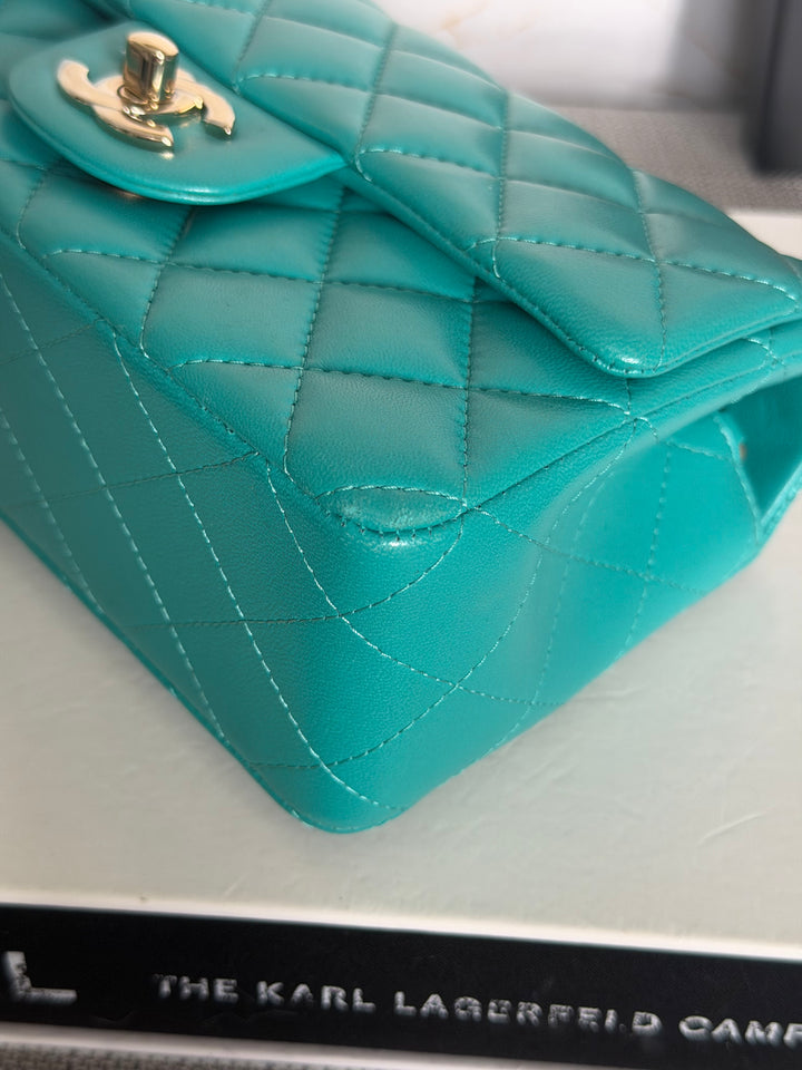 CHANEL series 23 Turquoise Lambskin LGHW Mini Rectangular Flap Bag 2016