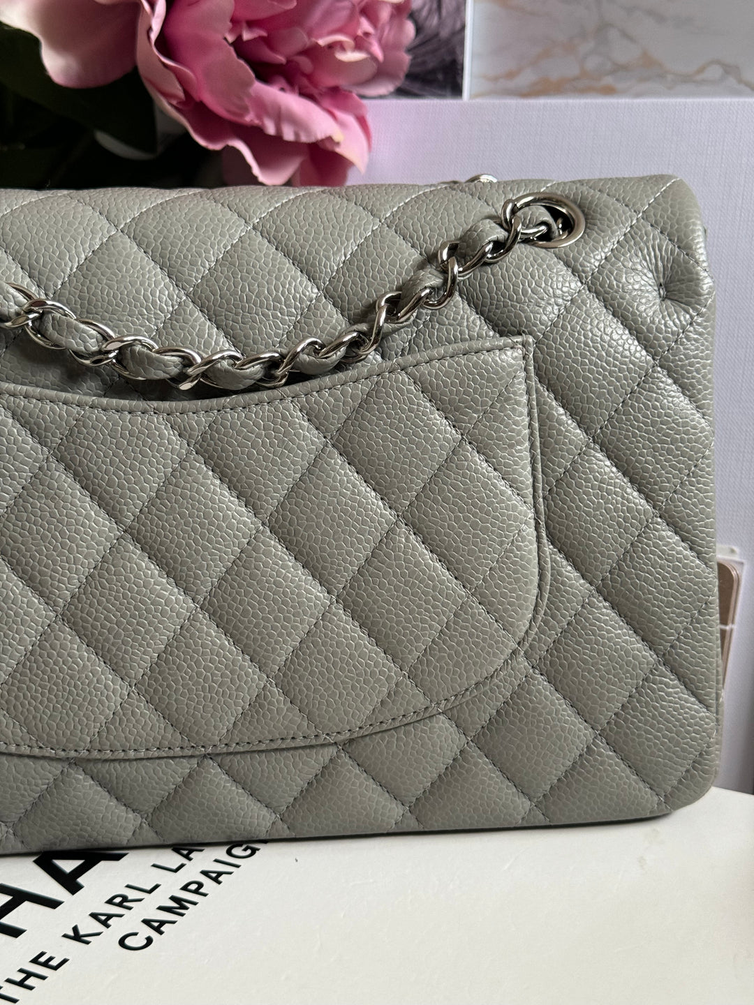 CHANEL series 19 Grey Caviar SHW Medium ML Double Flap Bag 14B collection 2014