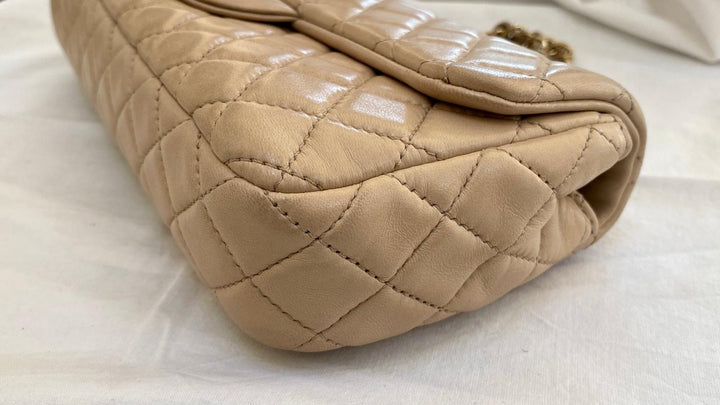 CHANEL Beige Lambskin Valentine East West Flap Bag series 13 with Charms