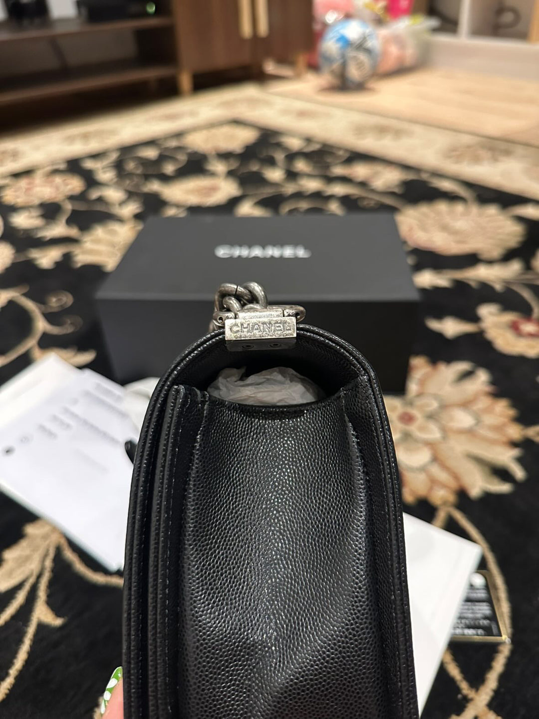 CHANEL series 20 2014/2015 Black Caviar Ruthenium Hardware Old Medium Le Boy Flap Bag