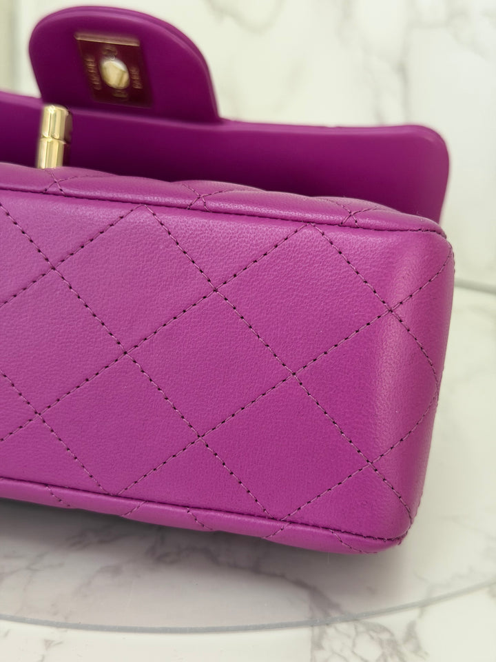 CHANEL 21C Collection 2020/2021 Purple Lambskin Champagne GHW Mini rectangular flap bag