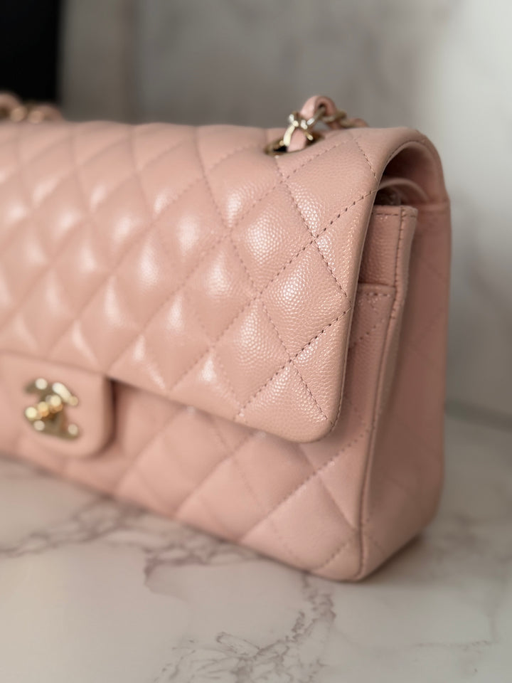 CHANEL 21C 2021 Rose Clair Caviar LGHW Medium ML 11.12 Timeless Classic Double Flap Bag