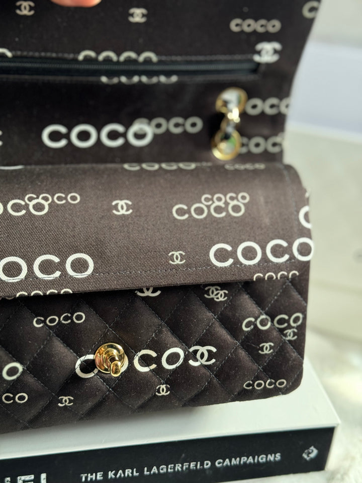 Chanel series 7 2002/2003 Black Canvas Quilted COCO Medium Classic Flap Light Gold Hardware