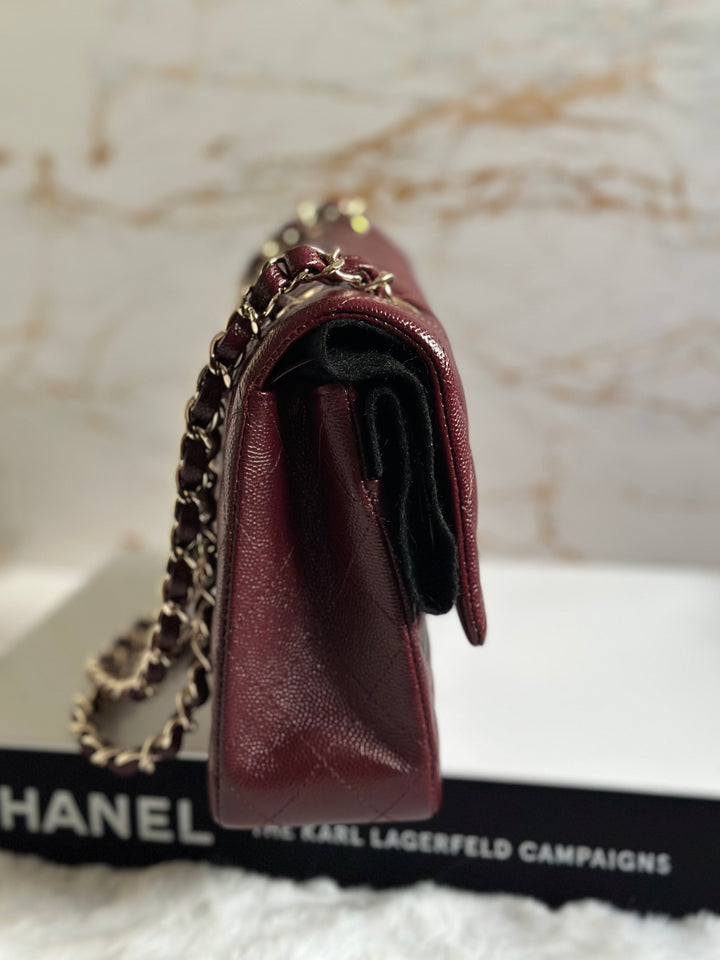CHANEL 21B Collection Burgundy Caviar LGHW Medium M/L Timeless Classic Double Flap Bag 11.12
