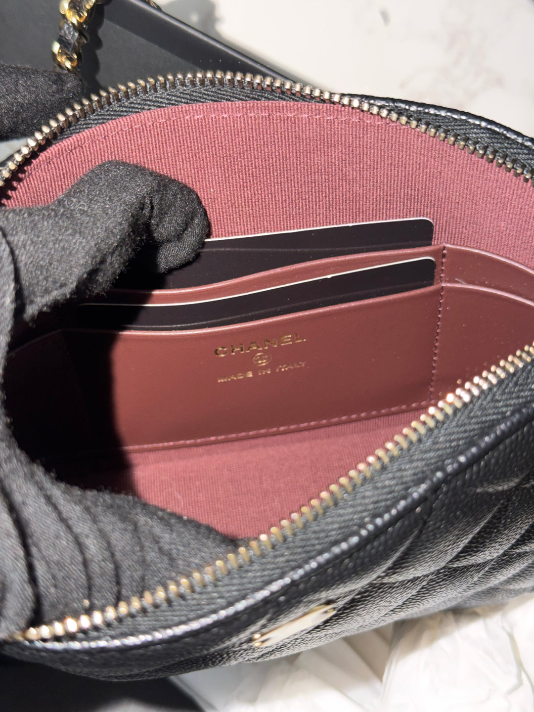 CHANEL Black caviar LGHW Vanity Bag with Chain