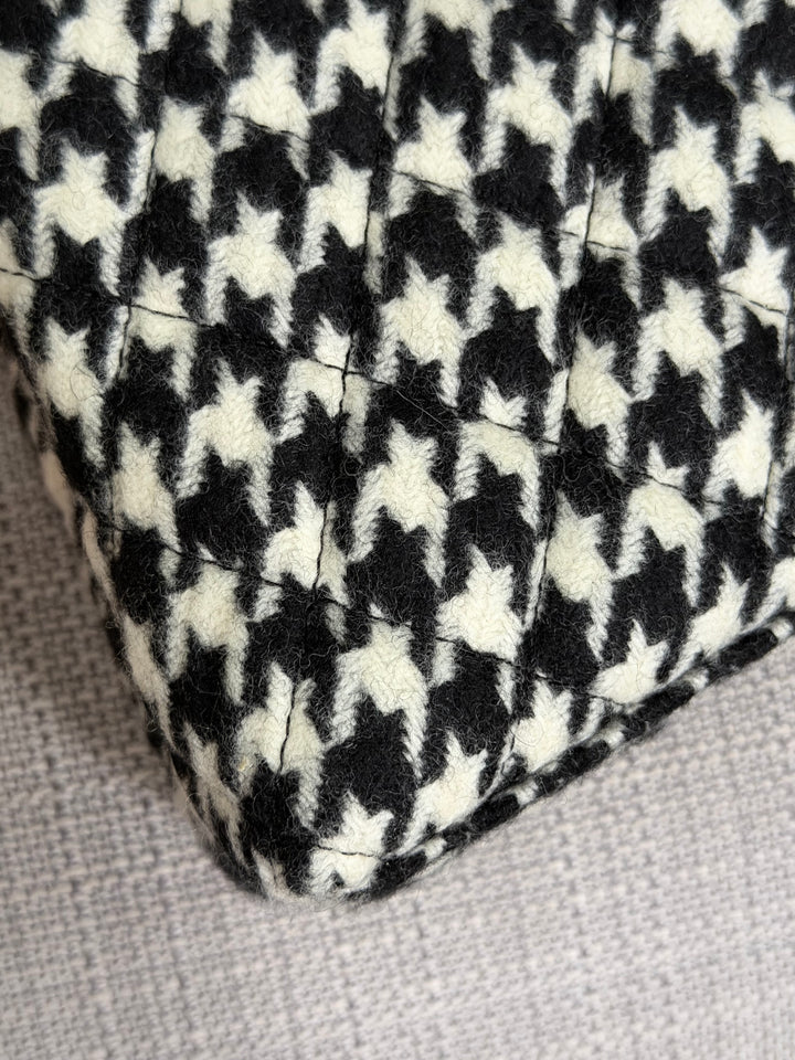 CHANEL 24A 2024 Black and White Houndstooth Tweed Kelly Small Shopping Bag with Chain Aged GHW