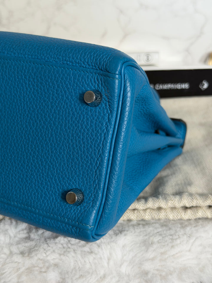 HERMÈS Bleu Frida Togo Leather PHW Kelly 28 Bag Stamp A 2017