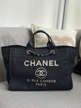 Load image into Gallery viewer, Chanel series 21 2015 Denim Deauville Tote with Leather Handle Size Medium (15 inches)
