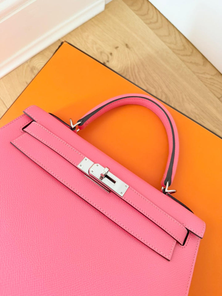 Hermes Kelly 28 in Rose Azalee Pink Epsom Leather PHW Stamp C 2018