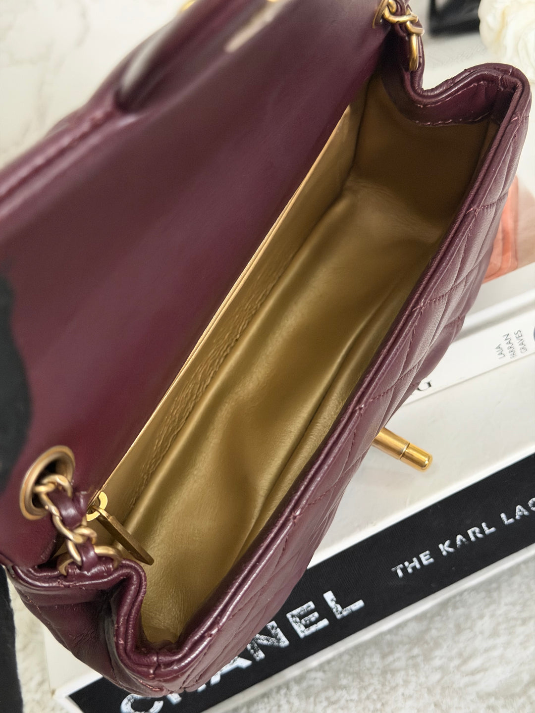 CHANEL 21B Burgundy Lambskin Aged GHW Pearl Crush Adjustable Chain Mini rectangular flap Bag 2021