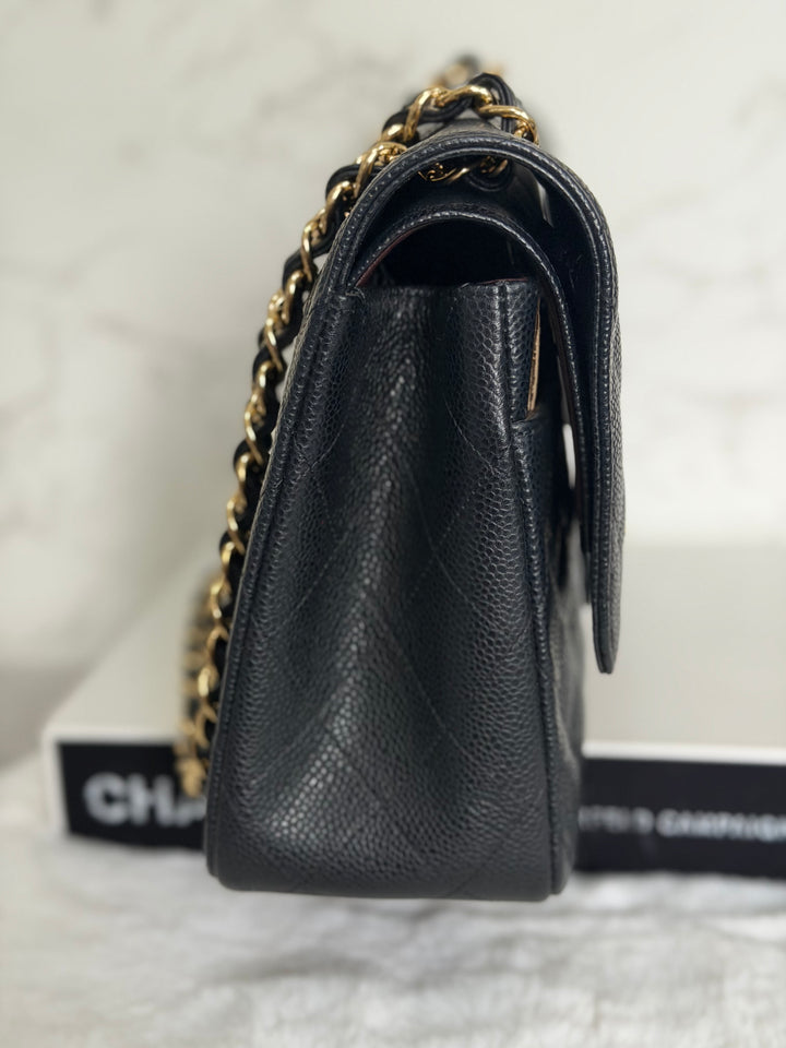 CHANEL series 17 Black Caviar GHW Jumbo Classic Double Flap Bag 2012