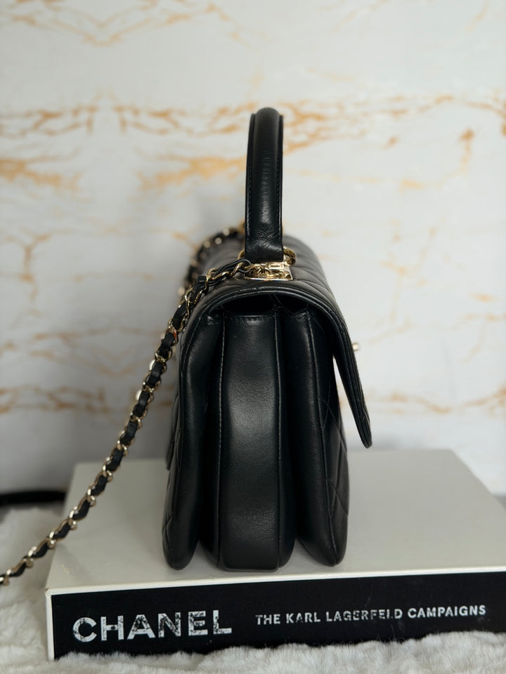 CHANEL Black Lambskin LGHW Trendy CC Flap Bag size SMALL with Non detachable Shoulder strap 2023