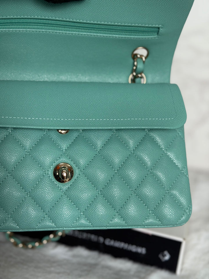 CHANEL 21S series 31 Tiffany Green/Blue Caviar LGHW Small Timeless Classic Double Flap Bag 2021 super rare