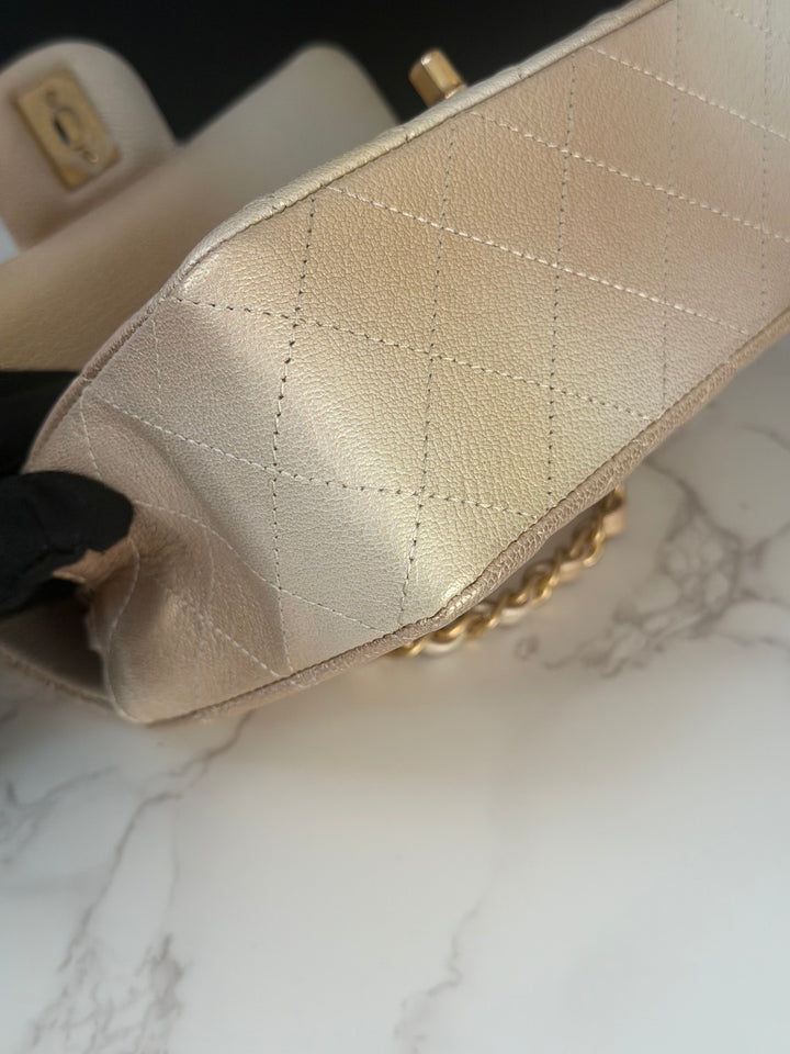CHANEL 22P Gold Silver Ombré Goat skin Mini Rectangular Flap Bag with Aged GHW 2022