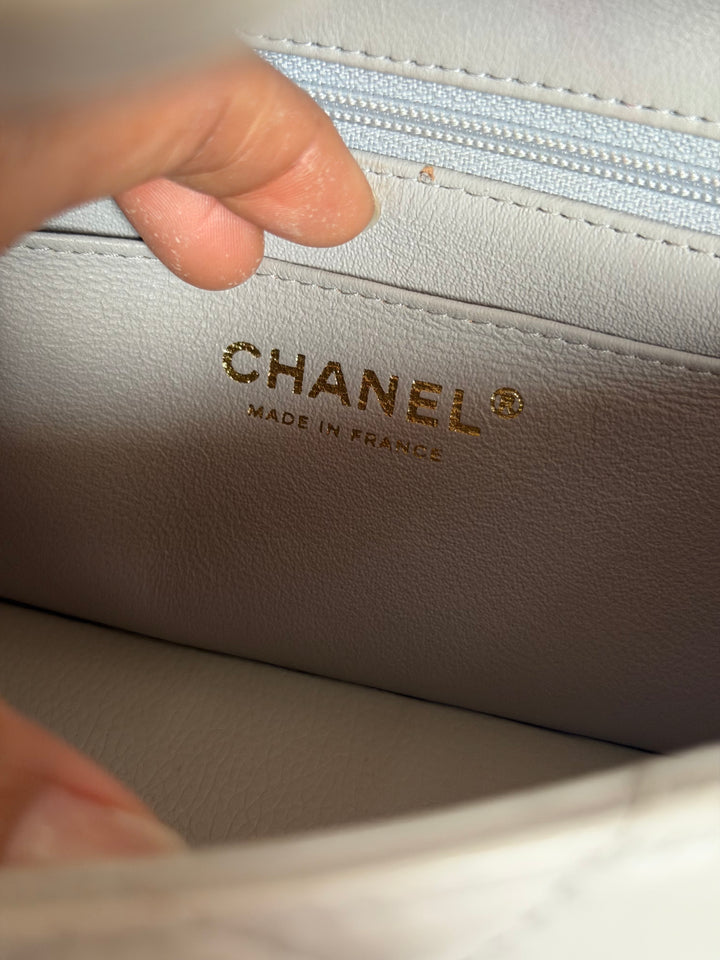 CHANEL Grey Lambskin aged GHW Mini Rectangular Flap bag Top Handle 2021 21A collection
