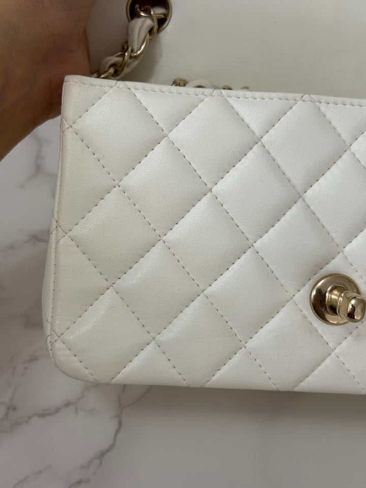 CHANEL series 23 2016 White Lambskin LGHW Mini Rectangular Flap Bag