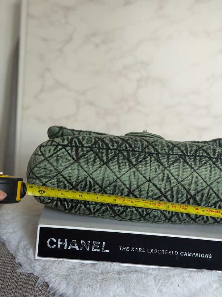 CHANEL 20C series 29 Green Denim Jumbo SHW Denimpression Flap Bag 2020