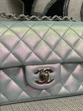 Load image into Gallery viewer, Chanel 21K collection 2021 Iridescent Light Blue Calf skin SHW Mini Rectangular Flap Bag
