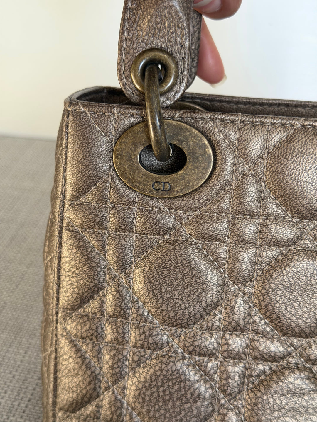 Dior Lady Dior Mini In Bronze Lambskin Bronze Hardware 2007