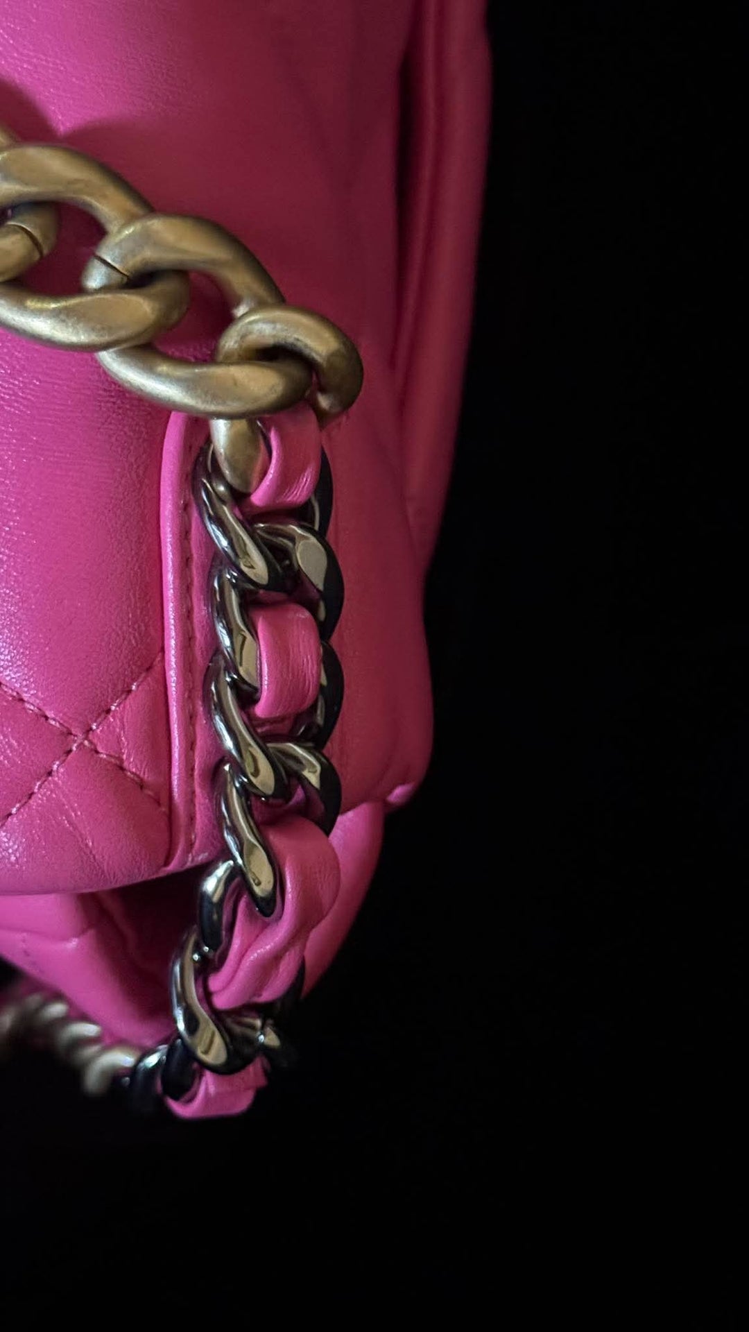 CHANEL 19 size Small in Hot Pink Lambskin Mixed Hardware Flap Bag Microchipped