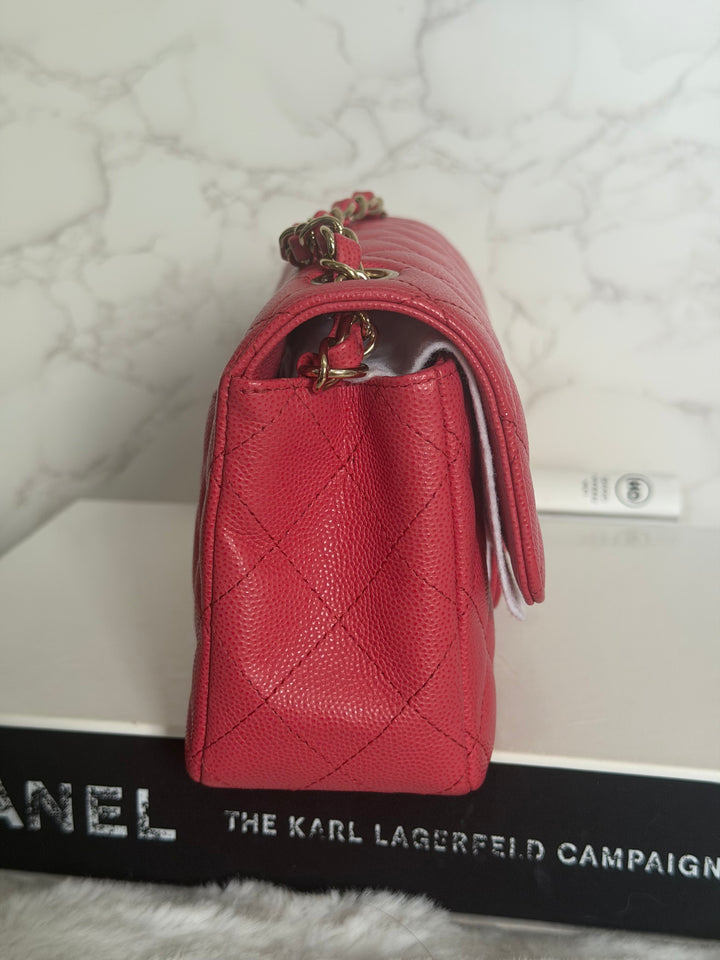 CHANEL 17C series 23 Pink Caviar LGHW Mini Rectangular Flap Bag with edge stitching 2016/2017
