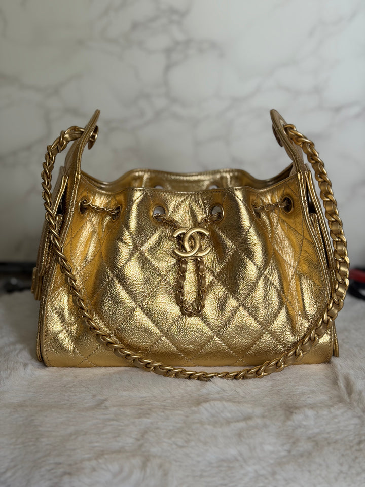 CHANEL 26C Gold Caviar Mini 25 Hobo Bag with Aged GHW 2026