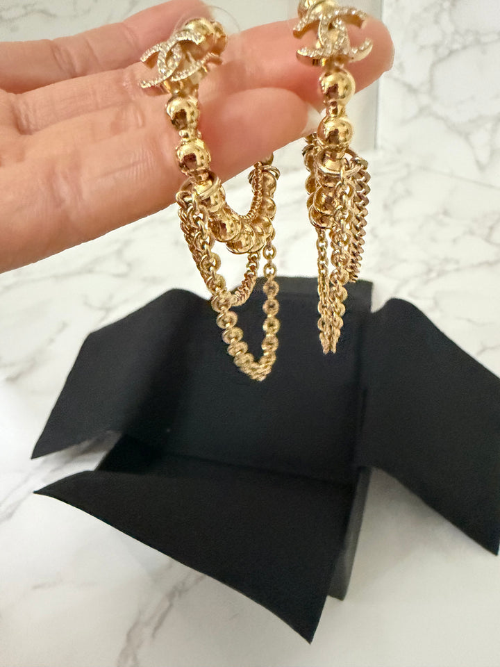 CHANEL 22C Gold Beads Earrings