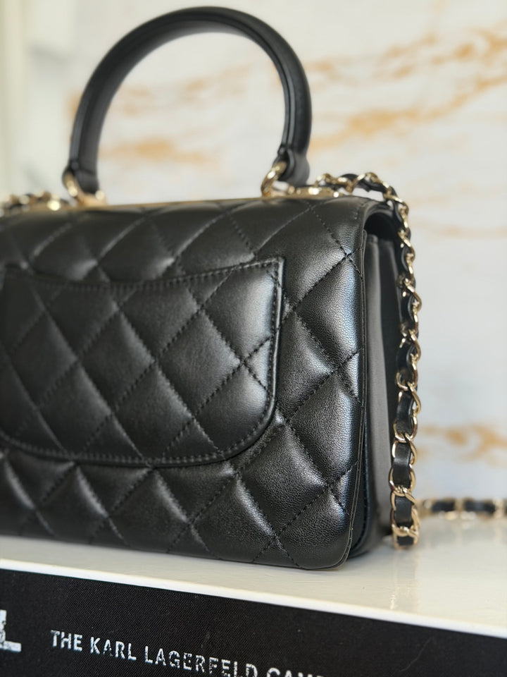 CHANEL Black Lambskin LGHW Trendy CC Flap Bag size MINI 8 inches with detachable Strap 2023/2024