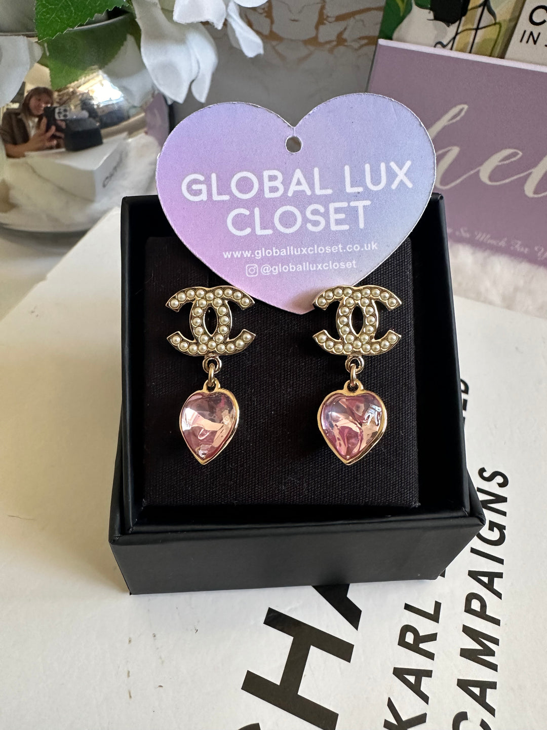 Chanel 22B Heart Gold Tone Earrings